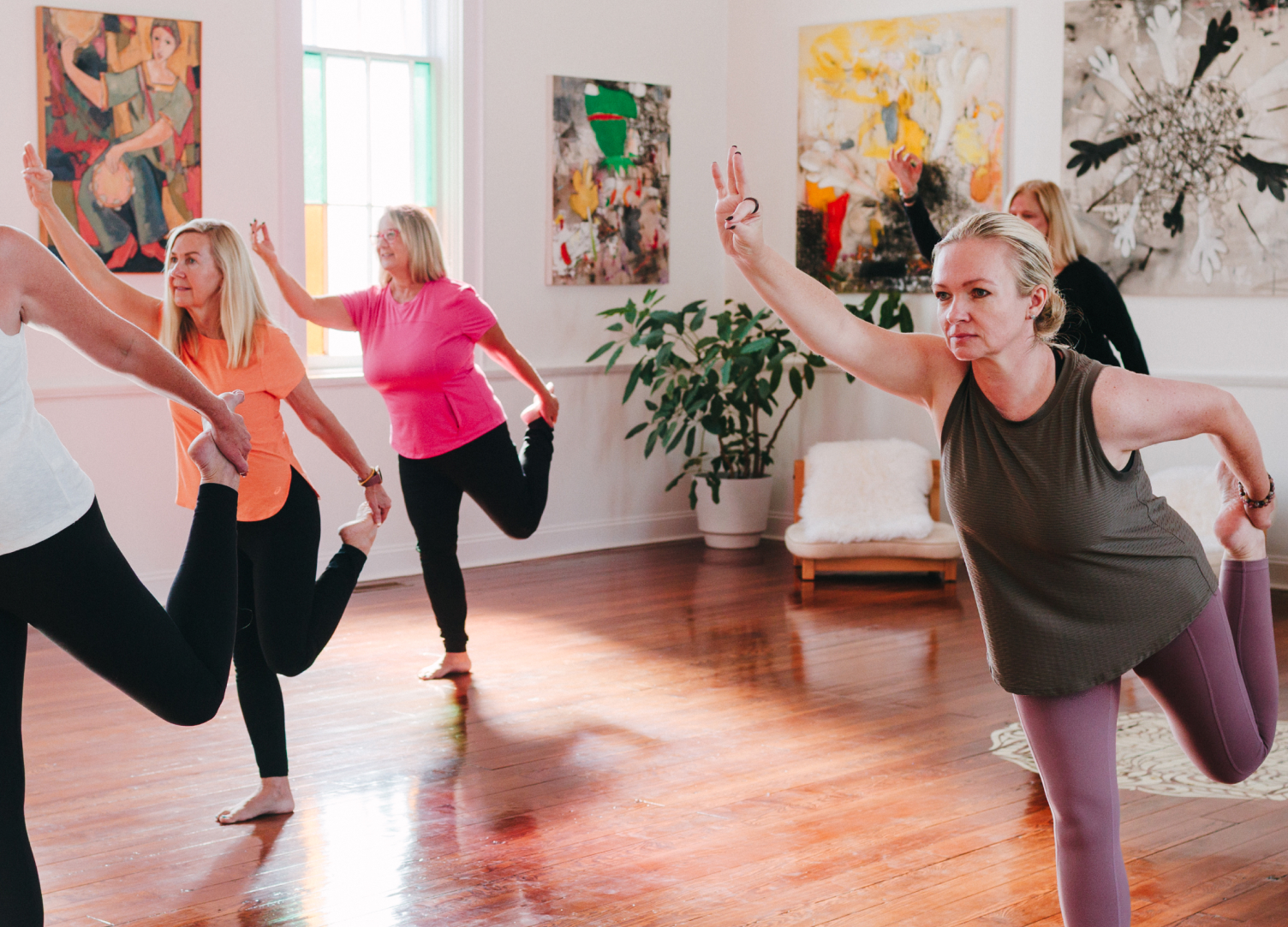 Students practicing yoga